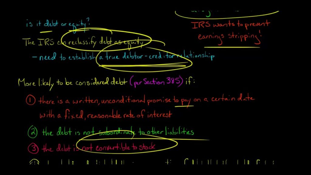 The 5 Factors of Section 385 for Classifying as Debt or Equity (U.S. Corporate Tax)