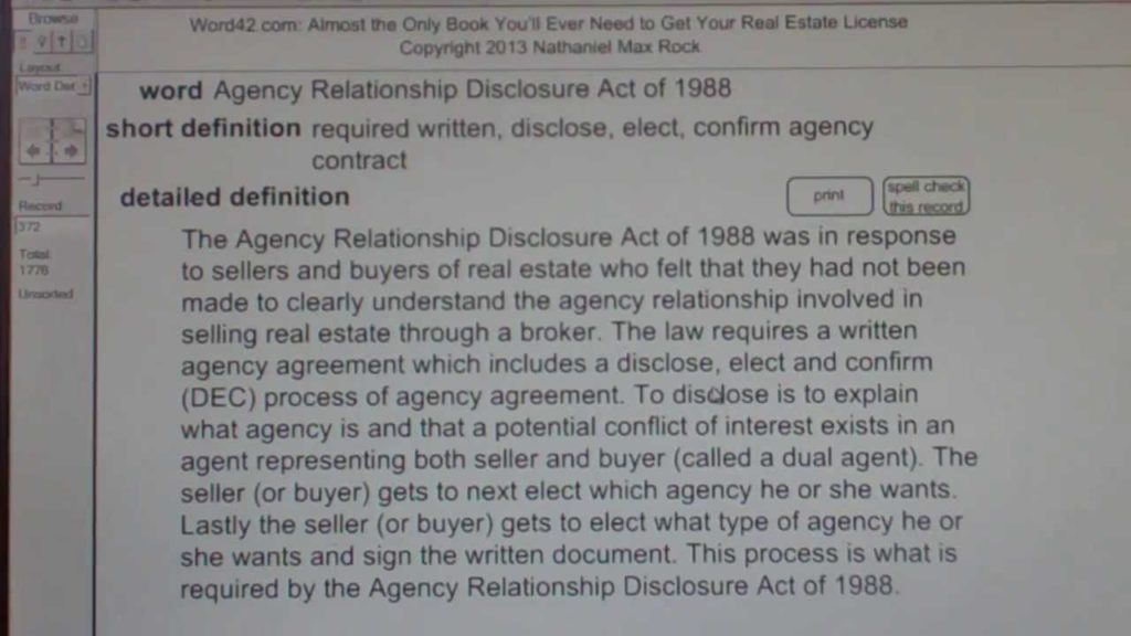 Agency Relationship Disclosure Act of 1988 Real Estate License Exam Study Guide AgentExamPass.com