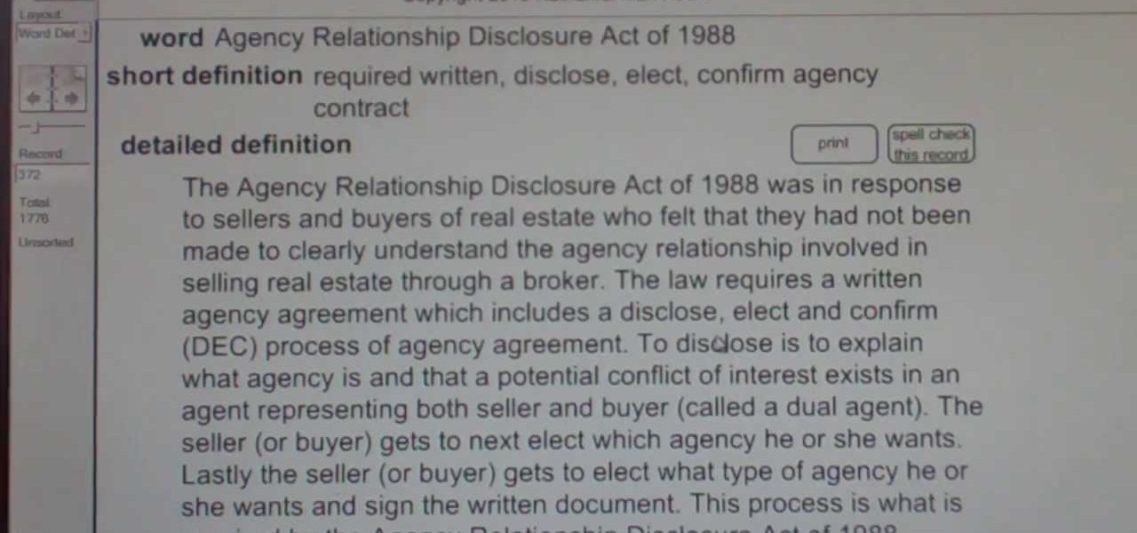 Agency Relationship Disclosure Act of 1988 Real Estate License Exam Study Guide AgentExamPass.com